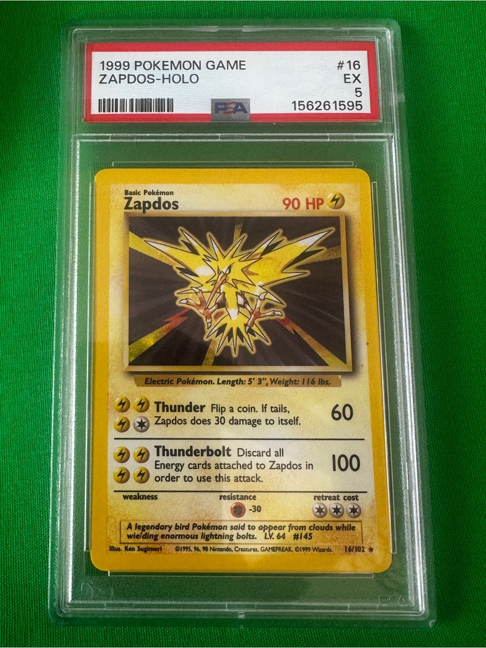 Pokemon Zapdos Holo #16 Basic - vintage OSA graded 5 EX excellent